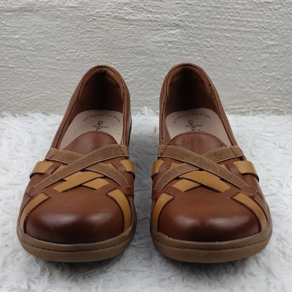 Collection by Clarks Ultimate Comfort Brown Leather Round Toe Wedge Heel Shoe